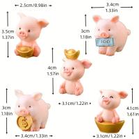 5Pcs Decoración De Escritorio Lindo Y Gold Piglet DIY Jardinería Micro Paisaje Resina Ovejas Figuras De Coche Regalos - details 1