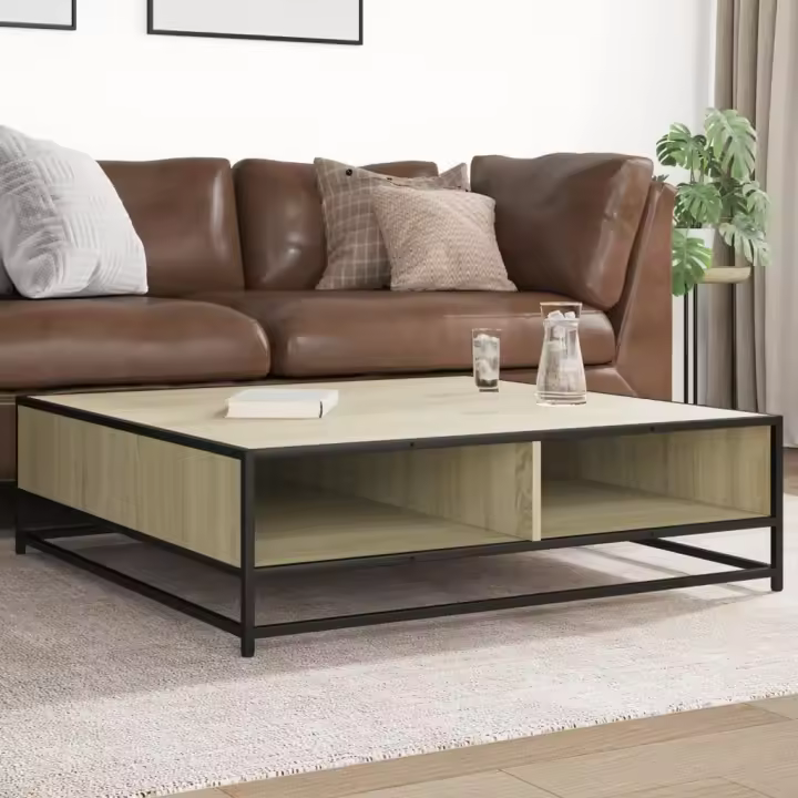 vidaXL Mesa centro madera ingeniería y metal roble Sonoma 100x100x30cm - 1