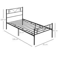 HOMCOM Marco de Cama Individual de Metal 31 cm para Colchón 90x190 cm con Cabecera Forma de Mariposa Estructura de Cama con Espacio Bajo de Almacenamiento 95x196x100 cm Negro - details 2