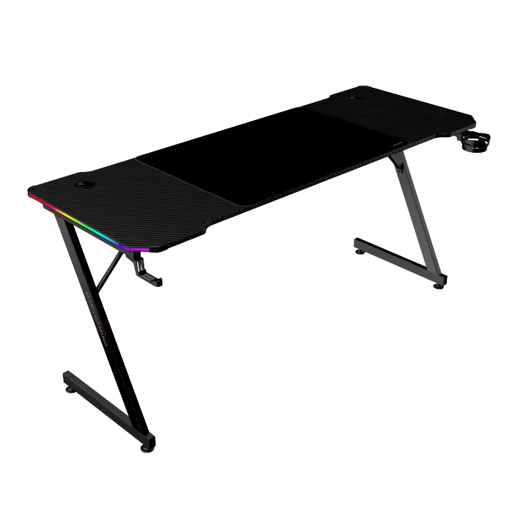 Mars Gaming MGD-X160RGB, Mesa Gaming Ergonómica, Iluminación ARGB con Mando, Fibra de Carbono, Alfombrilla XXL, Soporte Auriculares y Bebida, Gestión Cableado, Escritorio Gaming 160x60cm, Negro o Blanco - 1