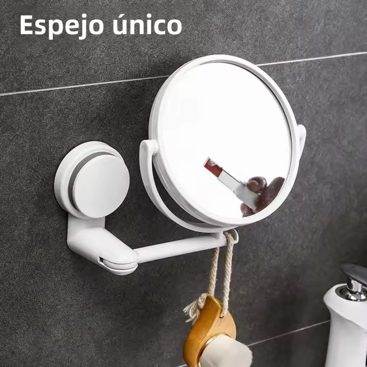 Espejo De Maquillaje Plegable Y Giratorio De 360° Instalación Sin Lijar Redondo Para Afeitar HD Accesorios De Baño - 1