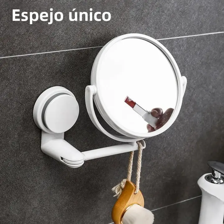 Espejo De Maquillaje Plegable Y Giratorio De 360° Instalación Sin Lijar Redondo Para Afeitar HD Accesorios De Baño - 1