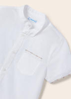 Conjunto Niño Mayoral Camisa Blanca Bermudas Beige Rayas Negro Rojo - Ideal para el Verano y Eventos Especiales - details 3