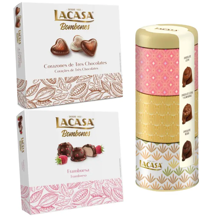 Pack Lacasa bombones surtido lata 180 G & bombones corazón tres chocolates 200 G & bombones frambuesa 200 g - 1