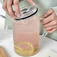 Vaso De Vidrio De 1L Con Tapa Y Pajita Taza De Café Con Mangos Transparente Para Bebidas Leche Y Jugo Vaso Para Mocha - details 1