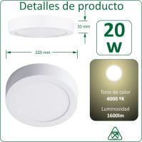 VZLED - Pack 2-5-10 downlight LED 20W superficie redondo, Plafón techo led redondo, Plafón cocina LED, Lámpara techo, tono luz blanca 4000K y luz blanca fría 6500K - details 0