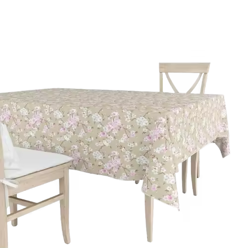 Lafabricadelastelas-Mantel de loneta de algodón flores almendro gris y beige estampado lavable, decoración hogar cocina, salón, comedor - 1