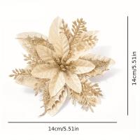 10pcs Decoración De Navidad De Polvo Dorado Flor Simulada Decoración De Árbol De Navidad Flores De Estilo Cabeza De Flor Material Plástico - details 2