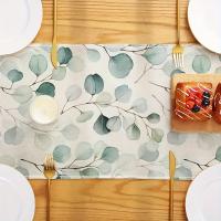 1pc Corredor De Mesa Verde Con Patrón De Hojas De Eucalipto Decoración Para Restaurante Boda Y Fiestas Accesorios De Mesa 100% Poliéster - details 1