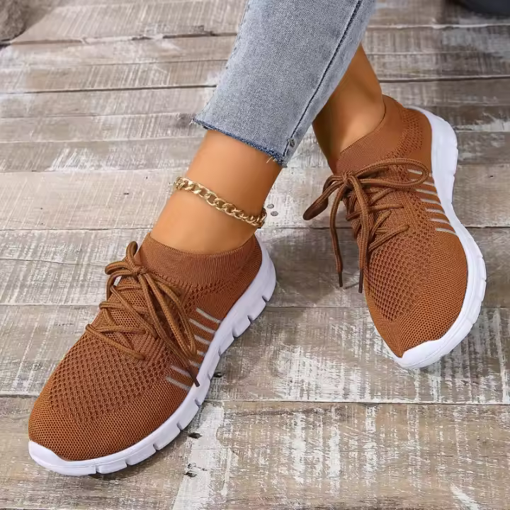 Zapatos Casuales Para Mujer Deportivos Slip on Con Cordones Y Suela Gruesa En Colores Variados Zapatos De Malla Fly Knitting Para Primavera/Otoño - 1