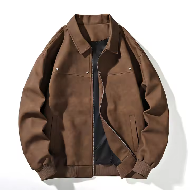 Chaqueta de Cuero de Estilo Retro Suelo Fuerte Abrigo de Color Sólido para Hombres con Cremallera - 1