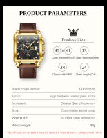 Reloj De Pulsera De Lujo Para Hombre OLEVS Cuadrado Cuarzo Resistente Al Agua Luminoso Cronógrafo De Cuero Acero Inoxidable Dial De Cristal Duro - details 8