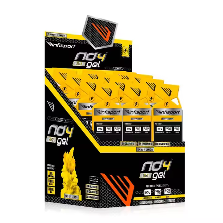 Infisport - ND4 Gel 2:1 sin cafeína 18 x 39 g - Gel energético semilíquido -  Sabor: Limón - 1