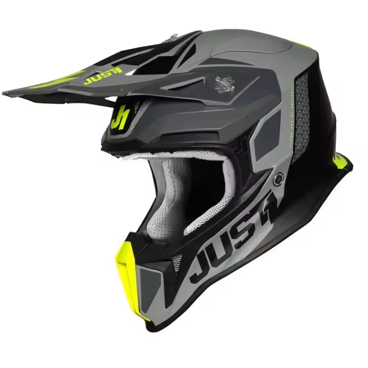 CASCO MOTOCROSS JUST1 J18 PULSAR FLUO YELLOW-GREY-BLACK - Matt - 1
