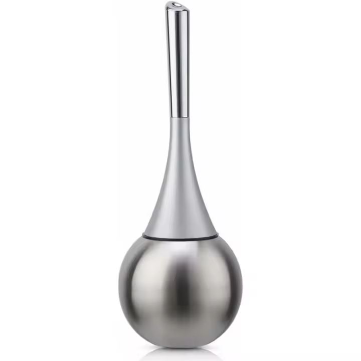 Soporte independiente para cepillo de baño, juego de inodoro de acero inoxidable pulido con acabado cepillado, cepillo incluido, plateado - 1