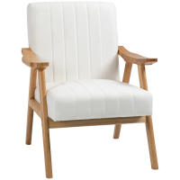 HOMCOM Butaca de Salón Sillón Relax Estilo Nórdico Tapizado en Terciopelo con Asiento y Respaldo Acolchados Patas de Madera para Oficina Dormitorio 68x74x82 cm Crema - details 0