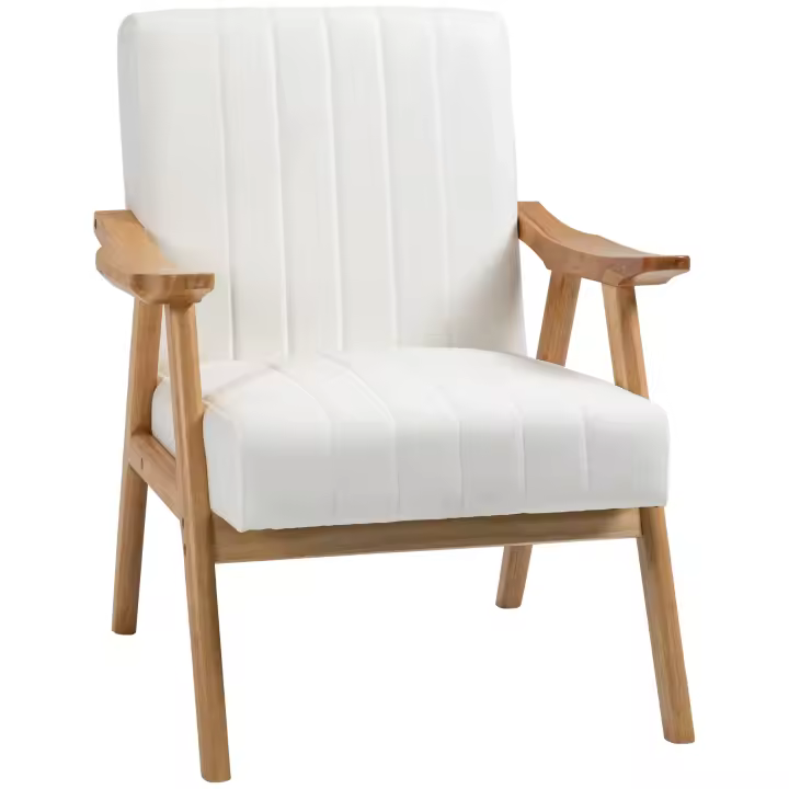 HOMCOM Butaca de Salón Sillón Relax Estilo Nórdico Tapizado en Terciopelo con Asiento y Respaldo Acolchados Patas de Madera para Oficina Dormitorio 68x74x82 cm Crema - 1