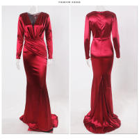 Vestido De Noche Elegante Romagic Con Cuello En V Y Aros En Satén De Manga Larga Estilo Sirena Rosa Para Bodas Y Bailes De Premio Largo Y Lujo - details 3