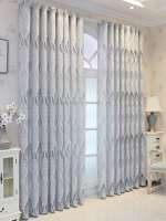 Cortinas Europeas De Estilo Con Bordado Blanco Gris Transparente Para Dormitorio Y Sala De Estar Grommet Top 100% Poliéster - details 5
