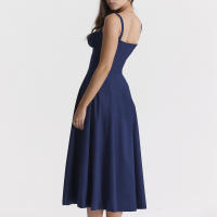 Vestido De Playa Para Mujer Con Estampado Floral Cuello Cuadrado Ajuste Frontal Y Abertura En Pierna Midi Polyester Sin Mangas Vestido De Noche - details 32
