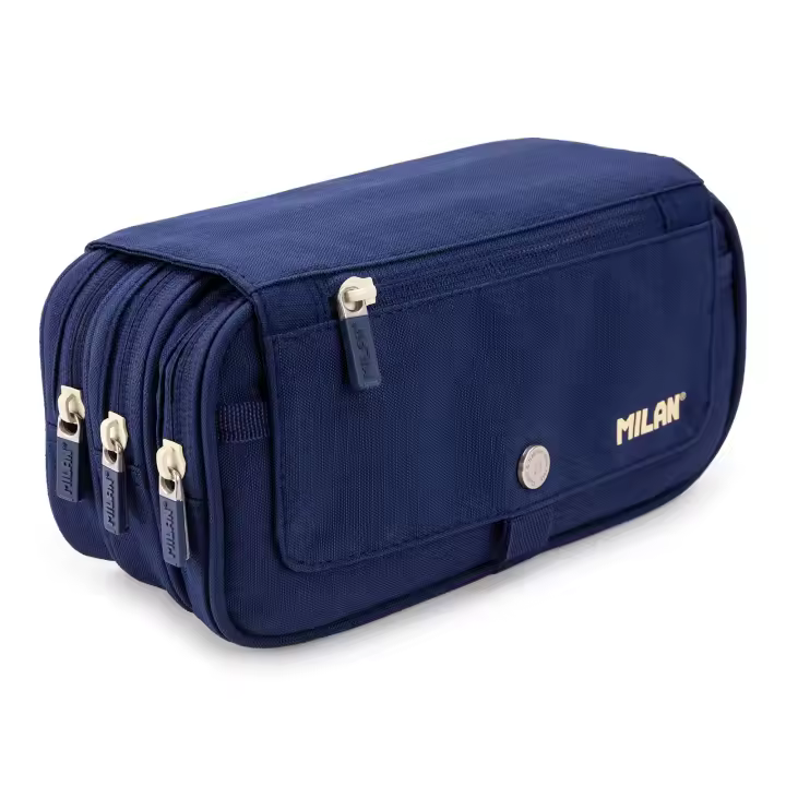 Milan 1918 - Estuche Portatodo Triple con Cuatro Cremalleras para Material Escolar. Azul - 1