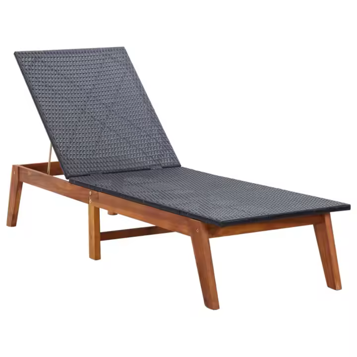 vidaXL Tumbona de madera maciza de acacia y ratán sintético Sillas de Exterior Ideal para jardín, playa, piscina, terraza Tumbona Piscina Tumbonas Playa Tumbonas Jardín Exterior - 1