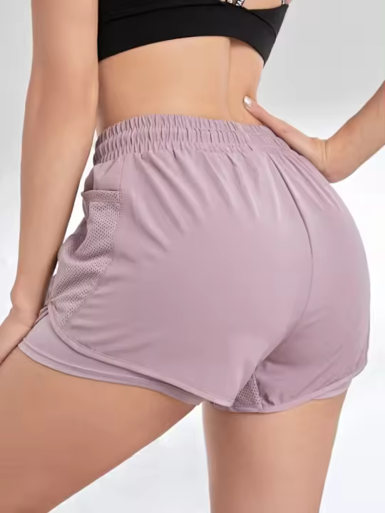 Shorts Deportivos Elásticos Para Mujer Con Bolsillos Yoga Leggings Falsos Para Correr Y Entrenar Talla Verdadera - 1