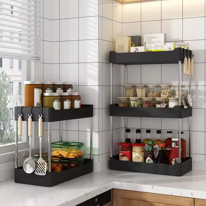 Estante De Almacenamiento Para Especias De Cocina Multifuncional Para Contaheriores Organizador De Utensilios De Cocina De Plástico - 1