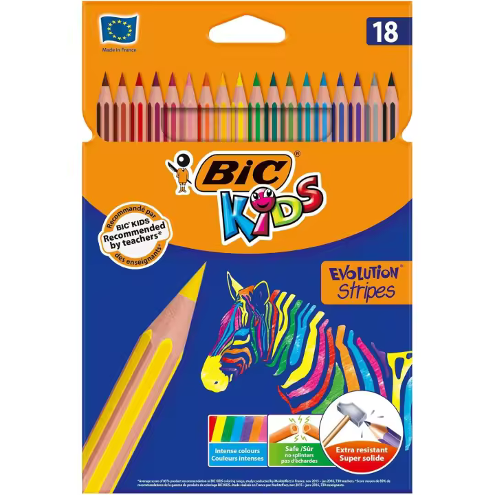 BIC Kids Evolution Stripes Lápices de Colores - Blíster de 18 Uds. - 1