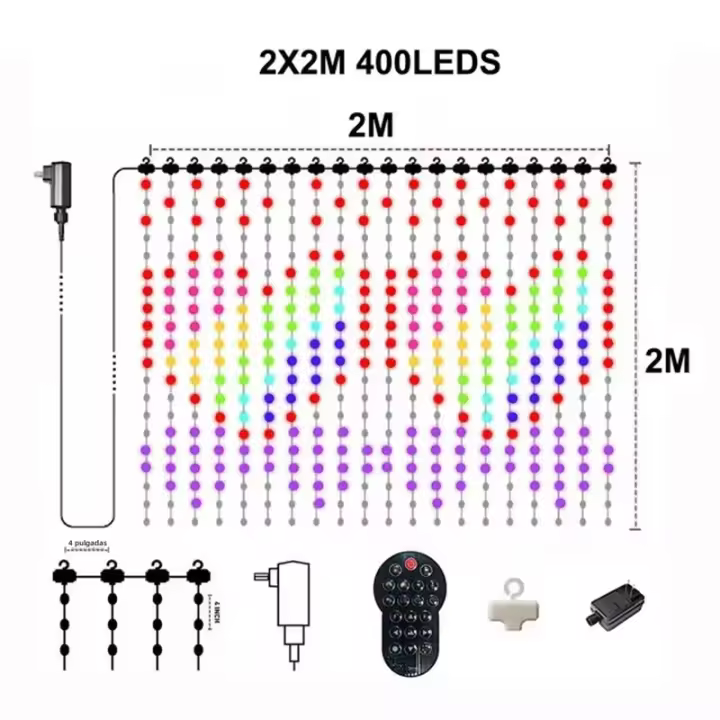 Luz De Cortina RGB Con Música Sincronizada Y Mostrador De Texto 400 LED Controlado Por App Decoración De Navidad Para Pared Y Habitación Luz De Guirnalda Para Fiestas Y Exterior - 1