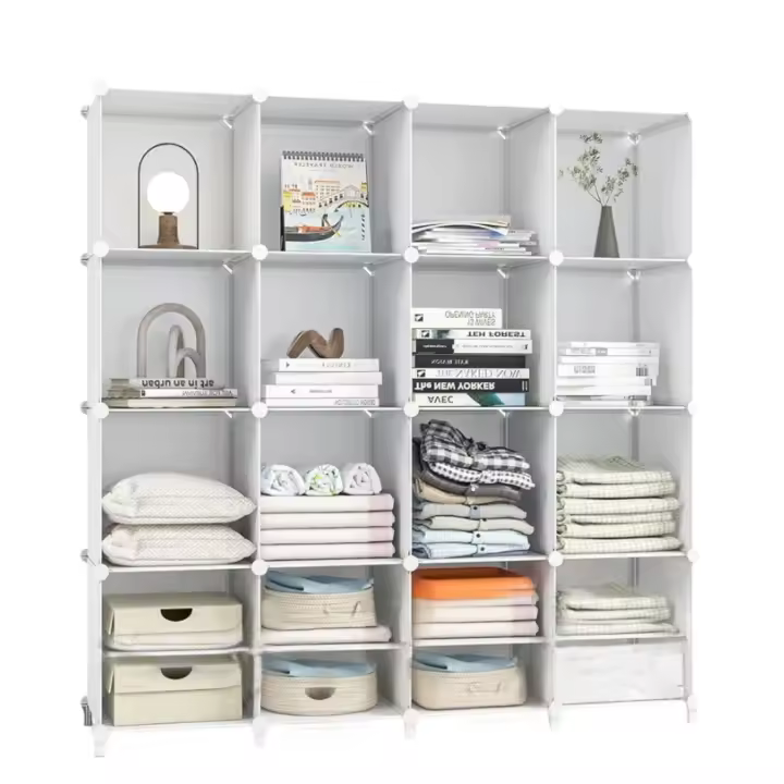 XOKOTAKI. Estantería Modular de Compartimentos, Estante con Módulos, Almacenaje en Cubos, Librería de Plástico, para Zapatos, Ropa, Libros, Fácil Montaje, Armario Ropero, Blanco. - 1