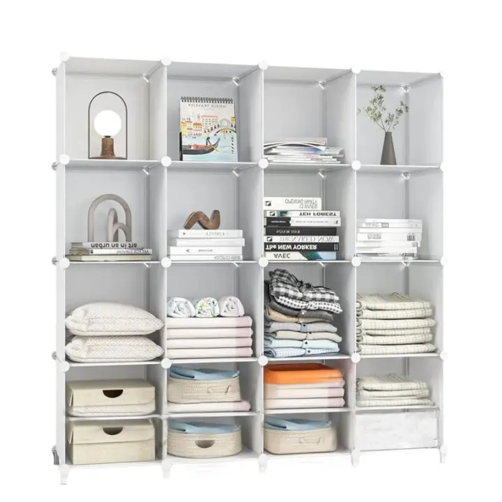 XOKOTAKI. Estantería Modular de Compartimentos, Estante con Módulos, Almacenaje en Cubos, Librería de Plástico, para Zapatos, Ropa, Libros, Fácil Montaje, Armario Ropero, Blanco. - 1
