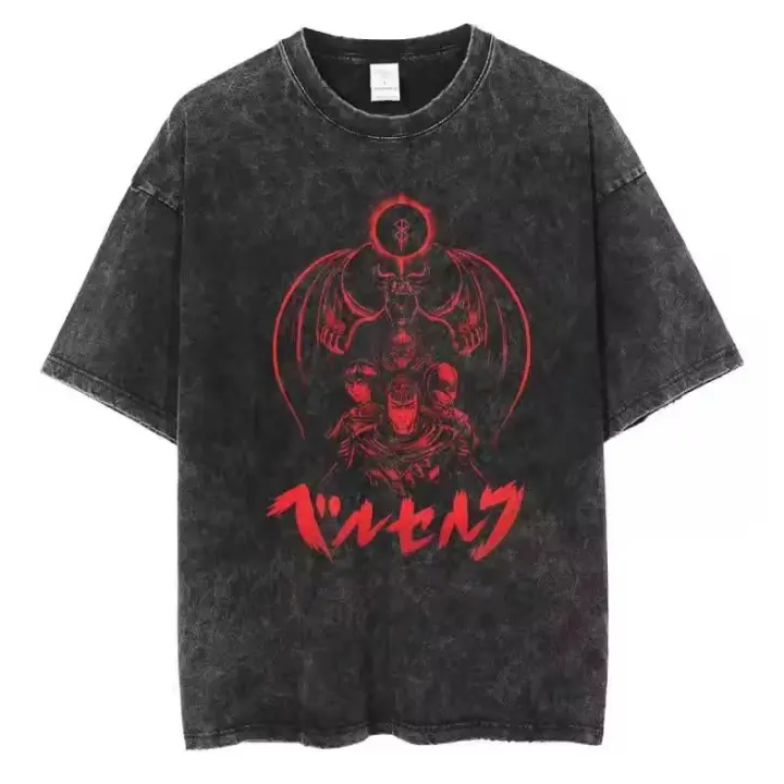 Camiseta De Manga Corta Vintage Berserk Japón Anime Para Hombre Estilo Y2k Con Cuello Redondo Y Cuidado En La Prenda De Ropa - 1
