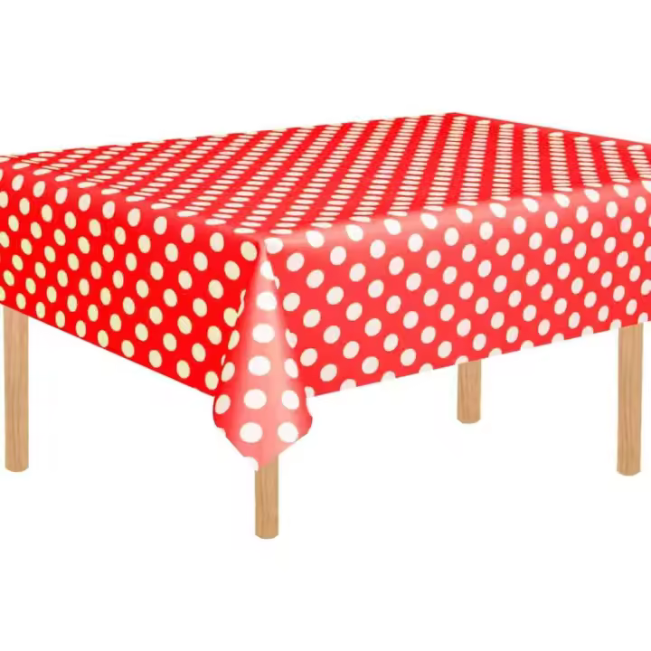 Paquete de 3 manteles de plástico con lunares rojos de 54" x 108" pulgadas, cubierta de mesa con lunares - 1