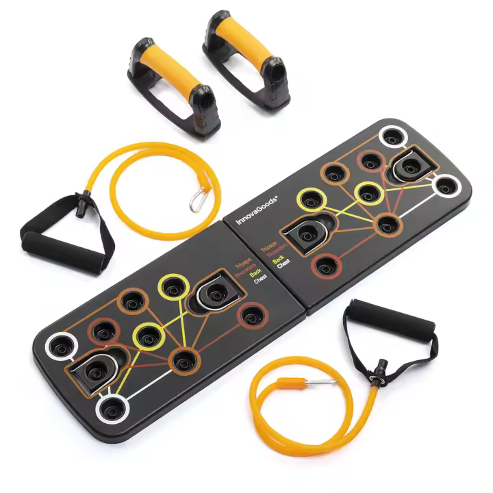 InnovaGoods® Sistemas de Entrenamiento, Tabla de Flexiones Multifuncional, Ejercicios para Pecho, Hombros, Espalda, Tríceps, Bandas de Resistencia Ajustables, Diseño Ergonómico, ABS, PP, Goma - 1