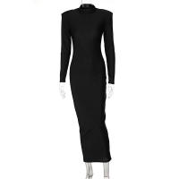 Vestido Largo Bodycon Verde Elegante Para Mujer Con Hombros Acolchados Manga Larga Estilo Club Fiesta Primavera Otoño High Stretch - details 22