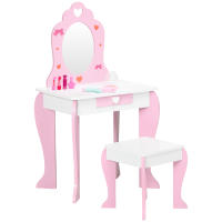ZONEKIZ Tocador Infantil de Madera Tocador para Niñas con Taburete y Espejo Tocador de Maquillaje para Niñas de 3-6 Años con Cajón 50x36,5x89,5 cm Rosa - details 0
