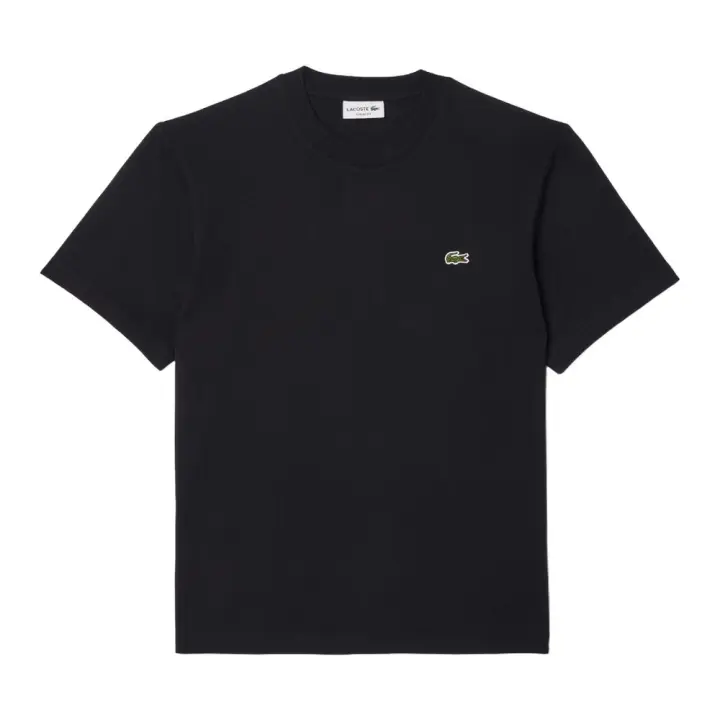 Camiseta Negra Lacoste de Corte Clásico de Punto de Algodón - 1