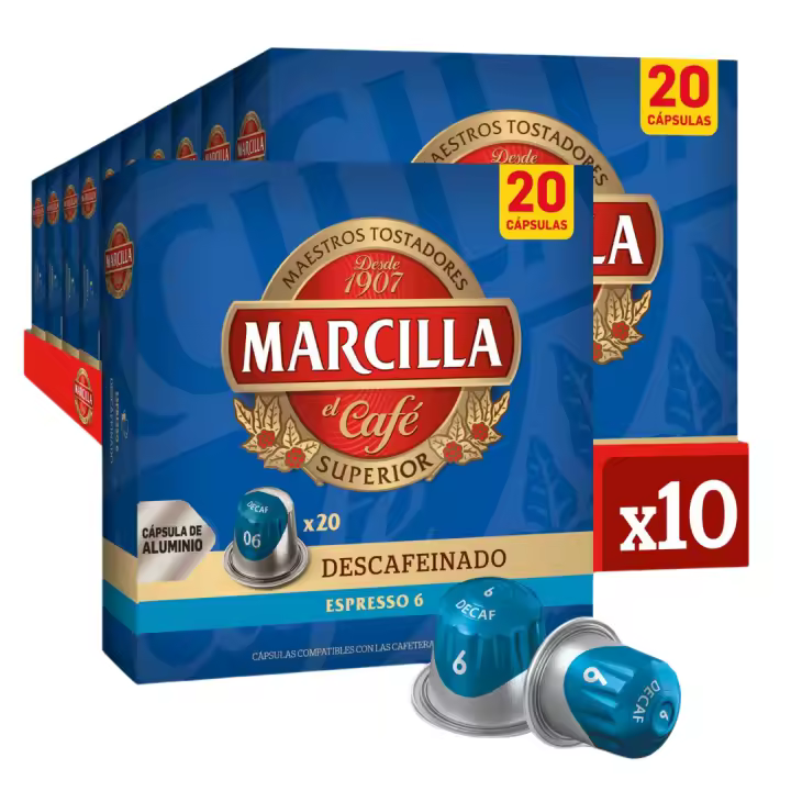 Café Marcilla Descafeinado Capsulas - Pack 10 - 200 Cápsulas - Qumir - 1