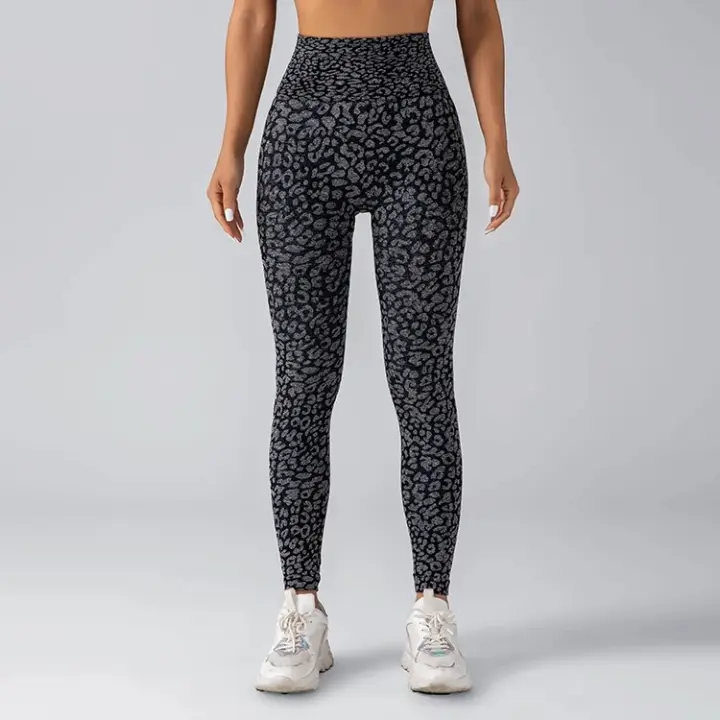 Pantalones De Yoga Para Mujer En Punto De Nylon Con Cintura Alta Y Elasticidad Alta Estampado De Leopardo Sin Costuras Levantamiento De Caderas - 1