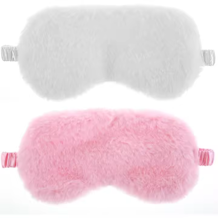 Lot de 2 masques de sommeil confortables en peluche avec dos en satin pour enfants, femmes, hommes, siestes de voyage, rose et blanc - 1