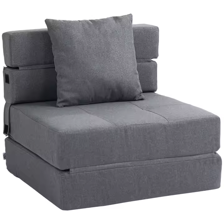 HOMCOM Sillón para dormir plegable, sofá cama, sillón plegable 2 en 1 con función de cama, sillón de relajación con almohadas, cama de invitados para salón, dormitorio, capacidad de carga hasta 100 kg, gris oscuro - 1