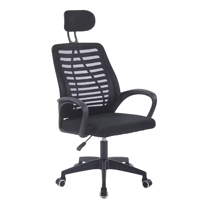 Miroytengo Silla de Escritorio, Sillón de Oficina Ofis Giratoria, Reposacabezas, Apoyabrazos, Tela Transpirable Negro 59x106/116x56 cm - 1