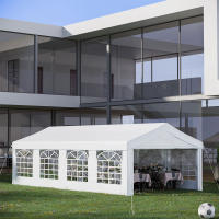 Outsunny Carpa de Jardín Cochera Gazebo 8x4m Pergola Cenador Pabellón 4 Paneles Laterales 8 Ventanas para Fiesta Eventos Bodas Acero PE Blanco - details 1
