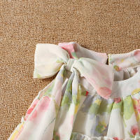Vestido De Verano Para Bebés Niñas Estilo Florido Con Lazo En El Cuello Y Patrón De Flores Vestido Casual De Poliéster Para Niñas De 0 a 3 Años - details 4