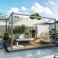 Outsunny Pérgola de Aluminio con Luces LED 4x3 m Cenador de Jardín Gazebo con Solares Techo Retráctil Impermeable Anti-UV Pabellón para Patio Terraza Crema y Gris - details 3