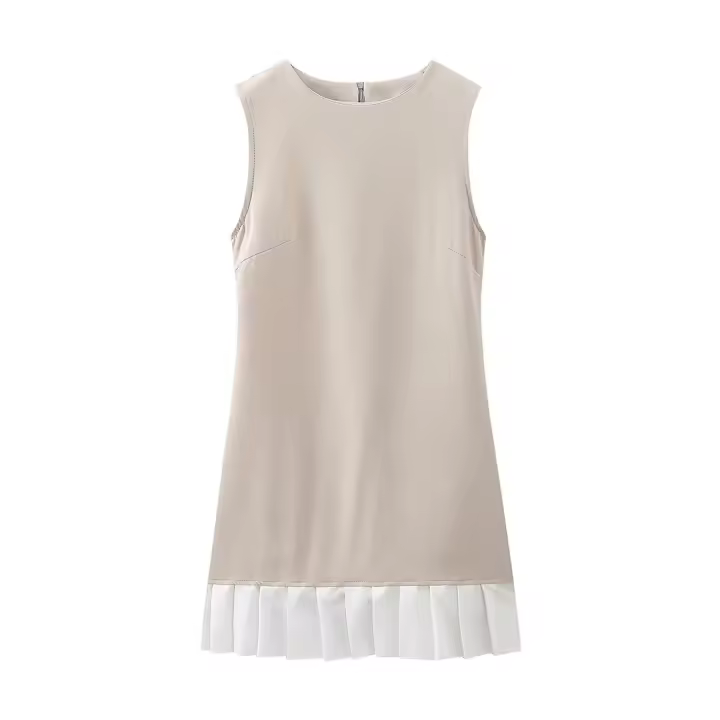 Vestido Corto Sin Mangas Elegante Y Casual Para Mujer TRAFZA Verano 2024 Pleated Falso Dos Piezas Estilo Casual Mini Vestido De Fiesta - 1