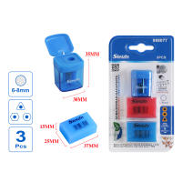 Stelam Sacapuntas con Tapa y Gomas de Borrar, Paquete de 3 Unidades, Sacapuntas 30mm x 35mm x 15mm (6-8mm Abertura), Gomas 25mm x 37mm x 15mm, Colores Rosa y Azul, Material Plástico + Acero Inoxidable + TPR, No Tóxico, Ideal para Escuela - details 1