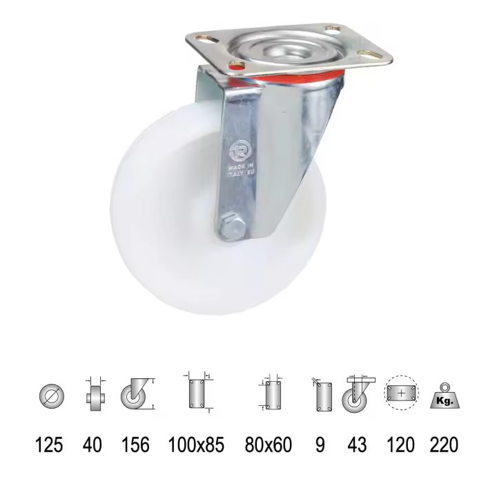 Rueda Industrial Nylon Placa 125 mm. - 1