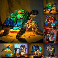 Lámpara De Mesa Serie Animal Vidrio Tatuado Gato Dragón Lobo Caballo Águila Delfín Tortuga Elefante Sirena Luz Nocturna - details 0